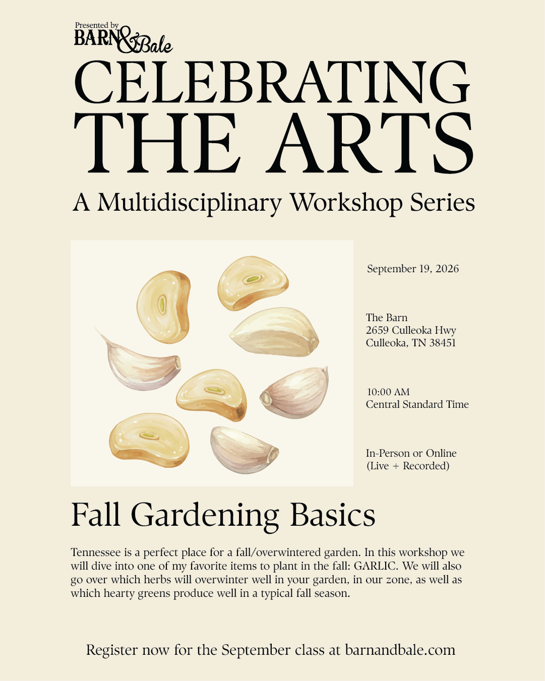 Celebrating the Arts: Fall Gardening Basics(September 19,2026)