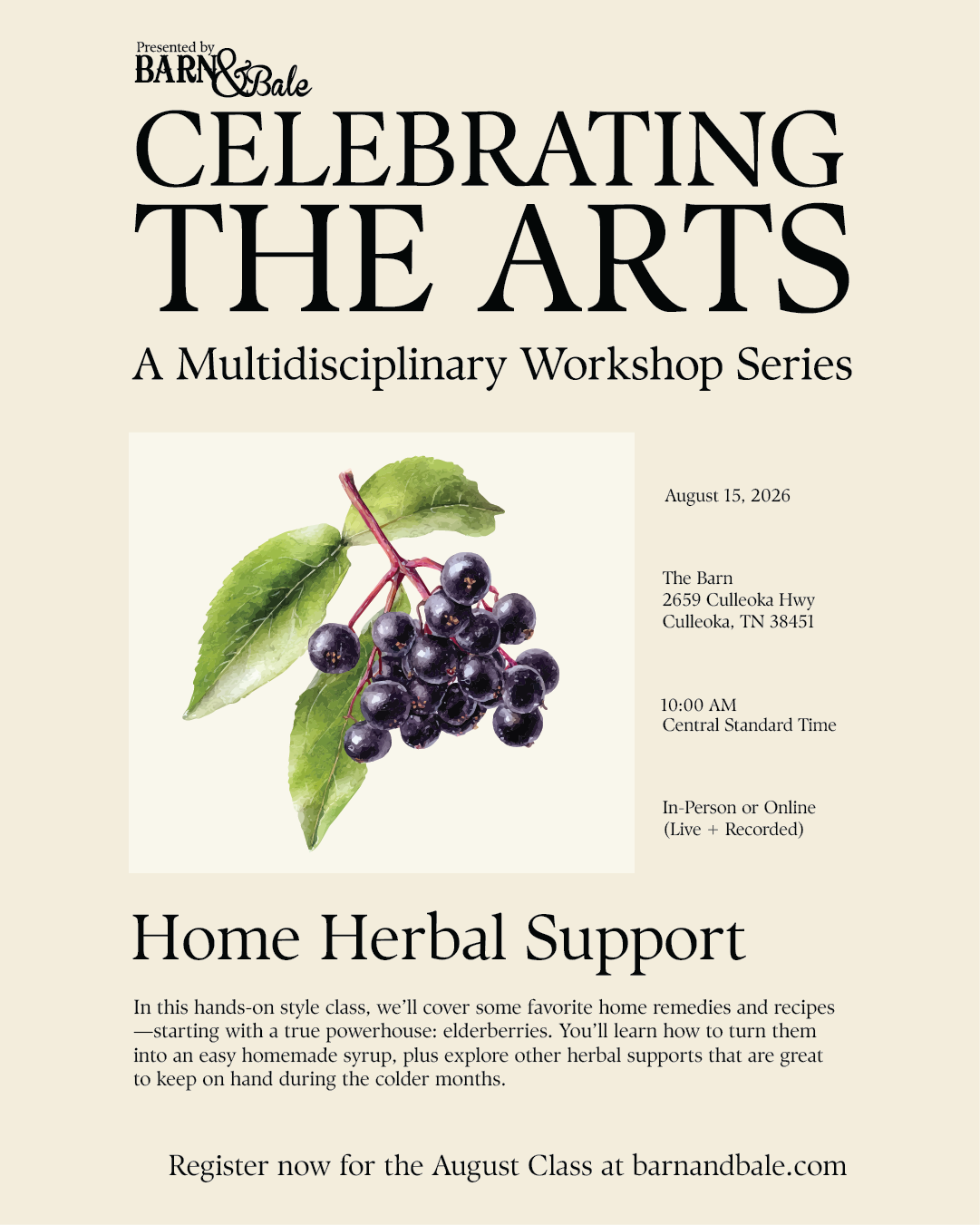 Celebrating the Arts: Home Herbal Support(August 15, 2026)