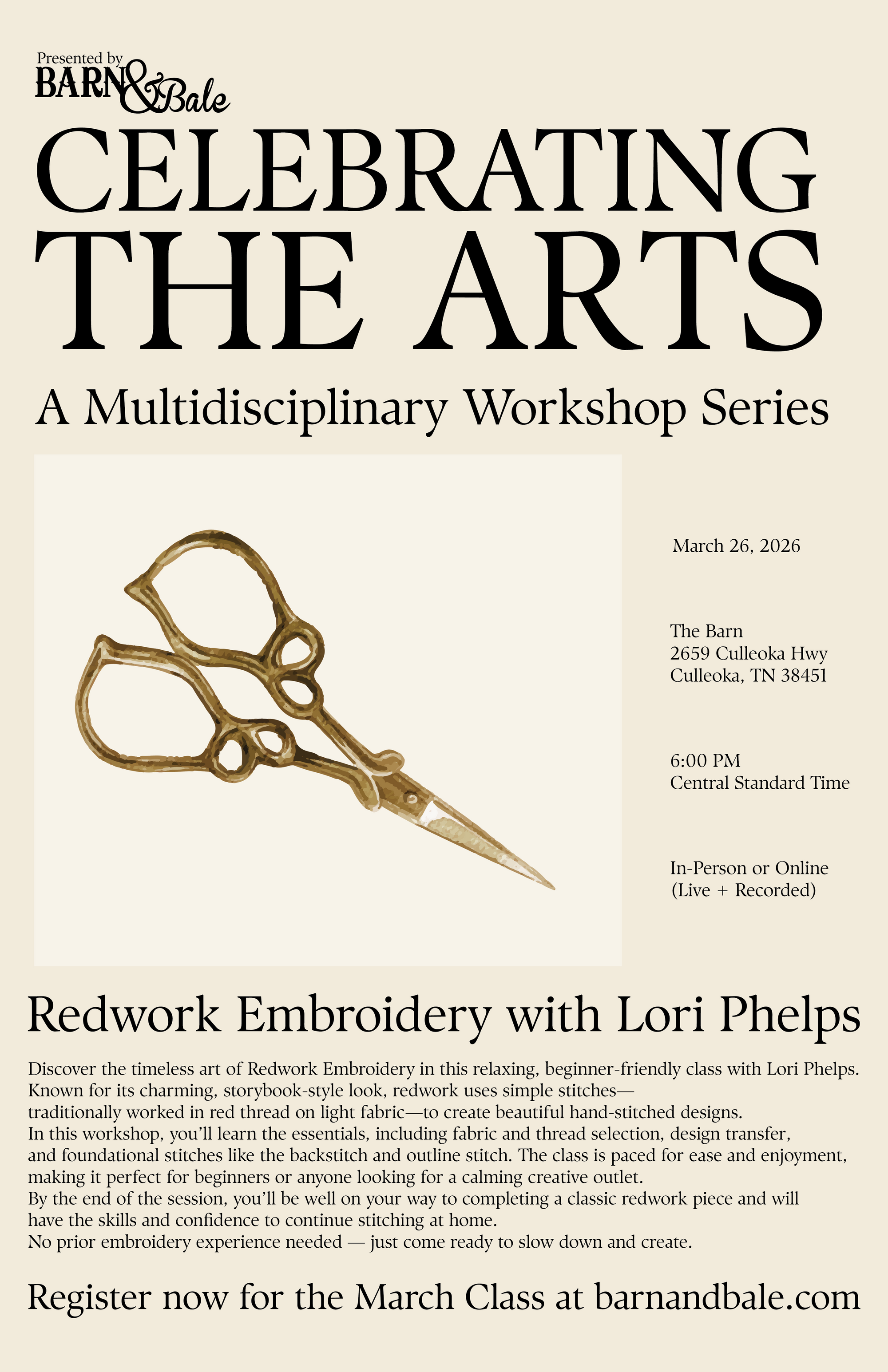 Celebrating the Arts: Redwork Embroidery with Lori Phelps(March 26,2026)