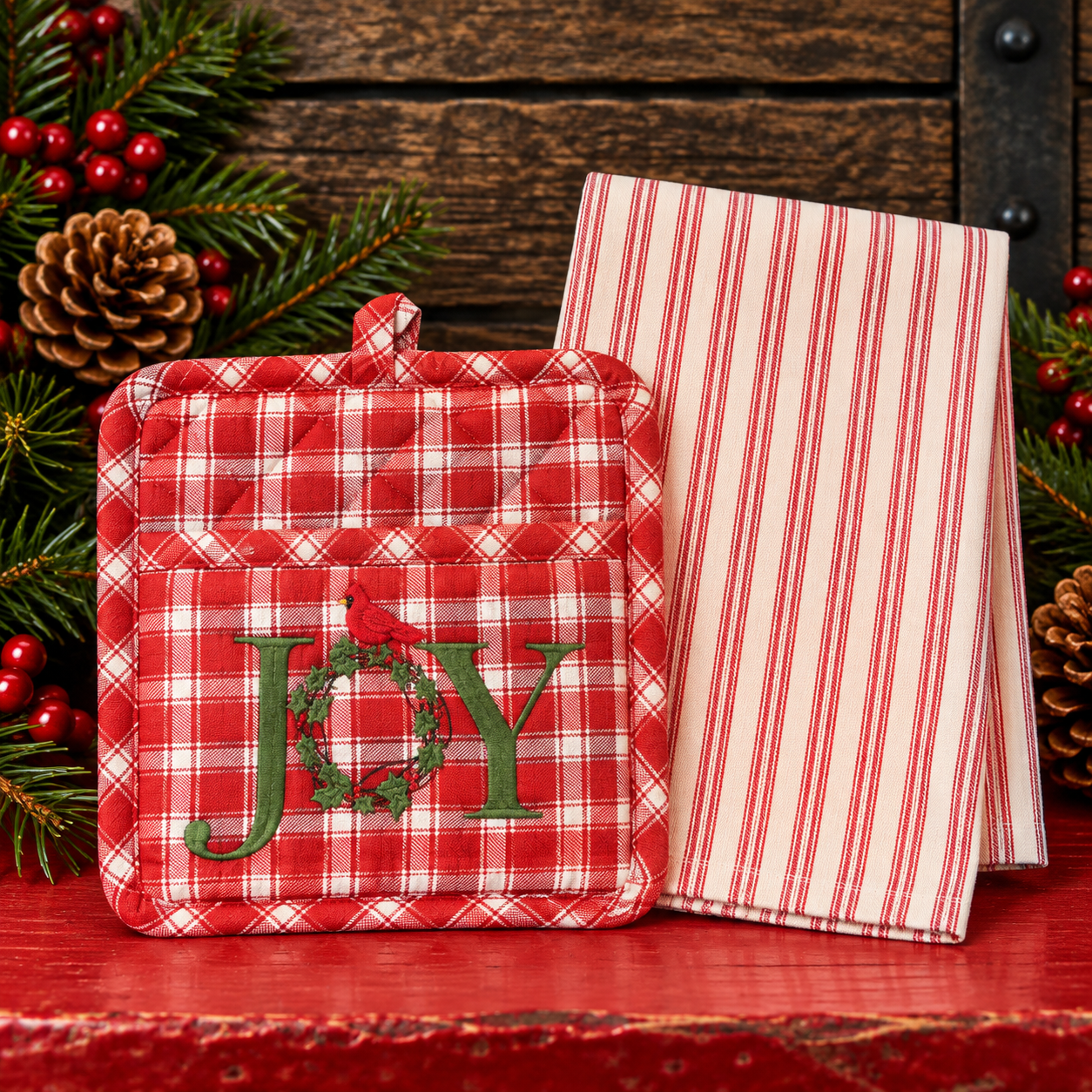 Christmas JOY Pocket Potholder & Tea Towel Set