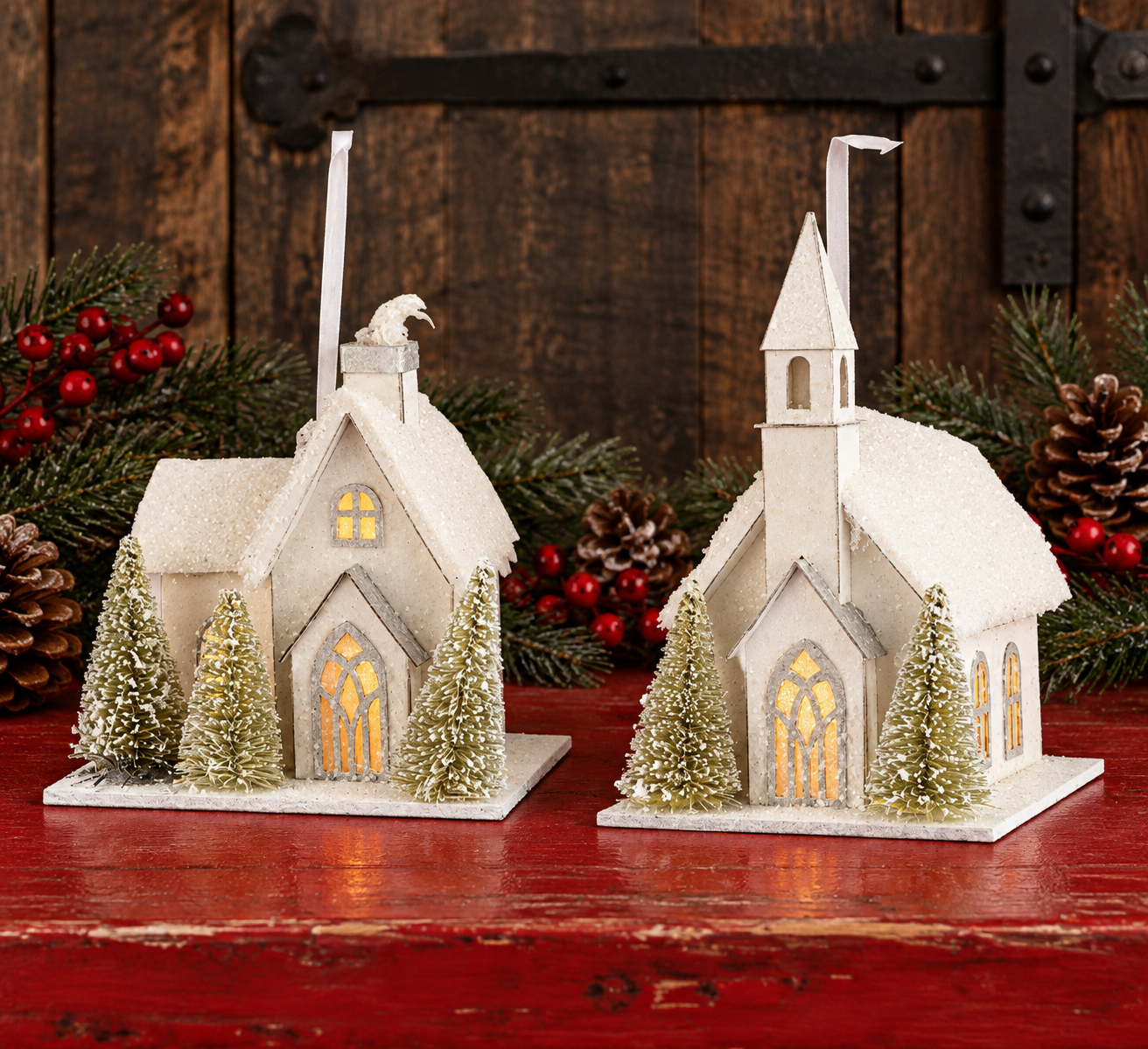 Lighted Paper House & Church Ornaments