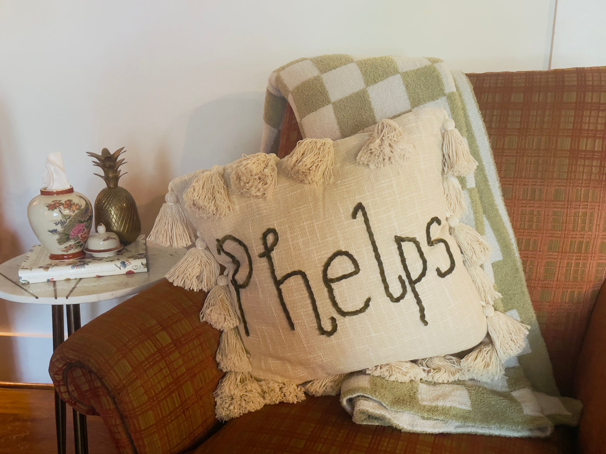 Hand Embroidered Name or Zip Code Pillow - Customizable