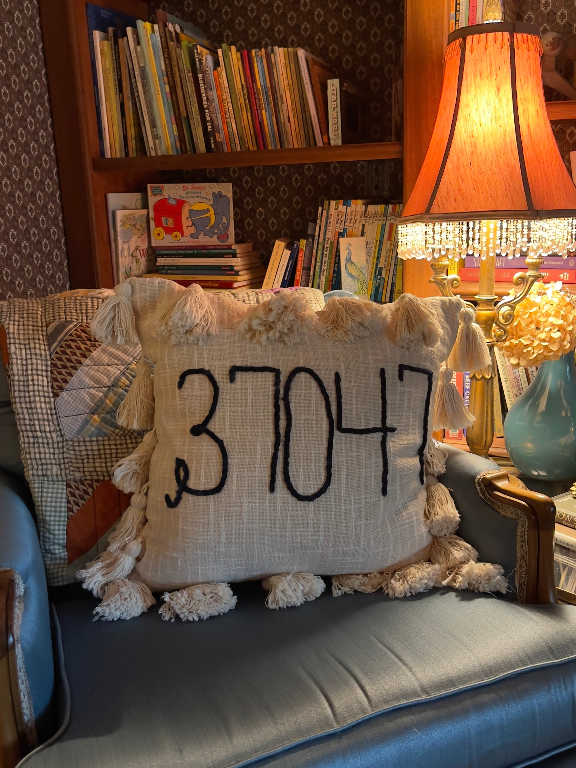 Hand Embroidered Name or Zip Code Pillow - Customizable